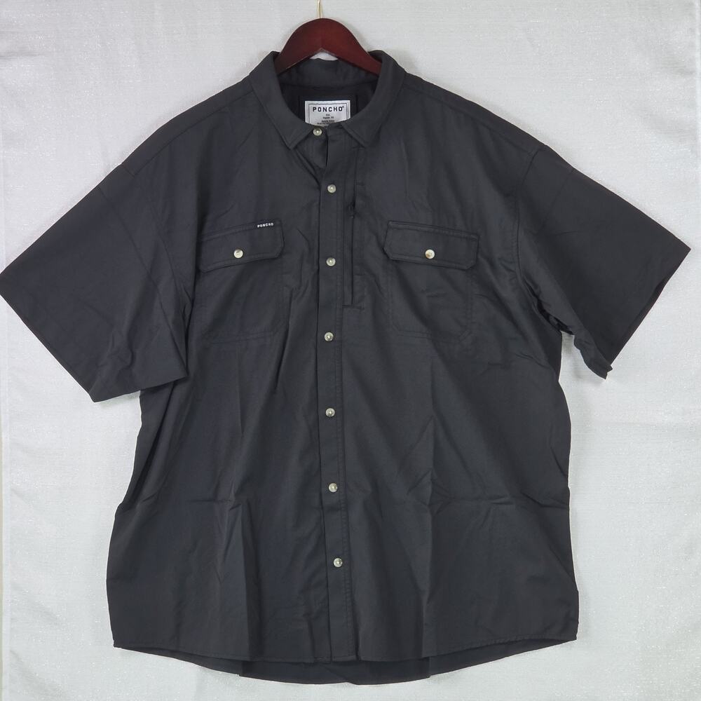 Poncho Men's Black Shirt Regular Fit Short Sleeve Magnetic Pockets Stretch XXL - Picture 4 of 8